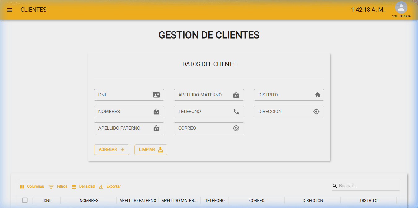 Captura de pantalla del proyecto: Solutec System